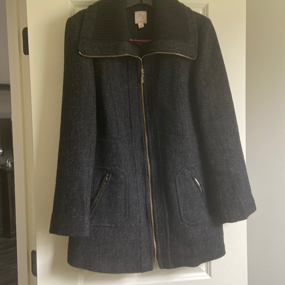 Black and gray patterned pea coat